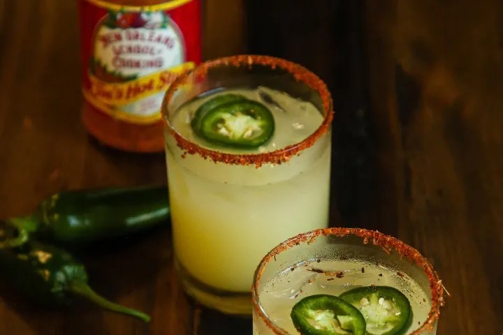 There are cocktails in two glasses
